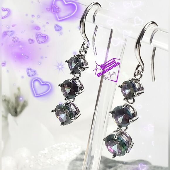 Rainbow Mystic Topaz Drop Dangle Earrings on 925 Sterling Silver - Picture 5 of 7